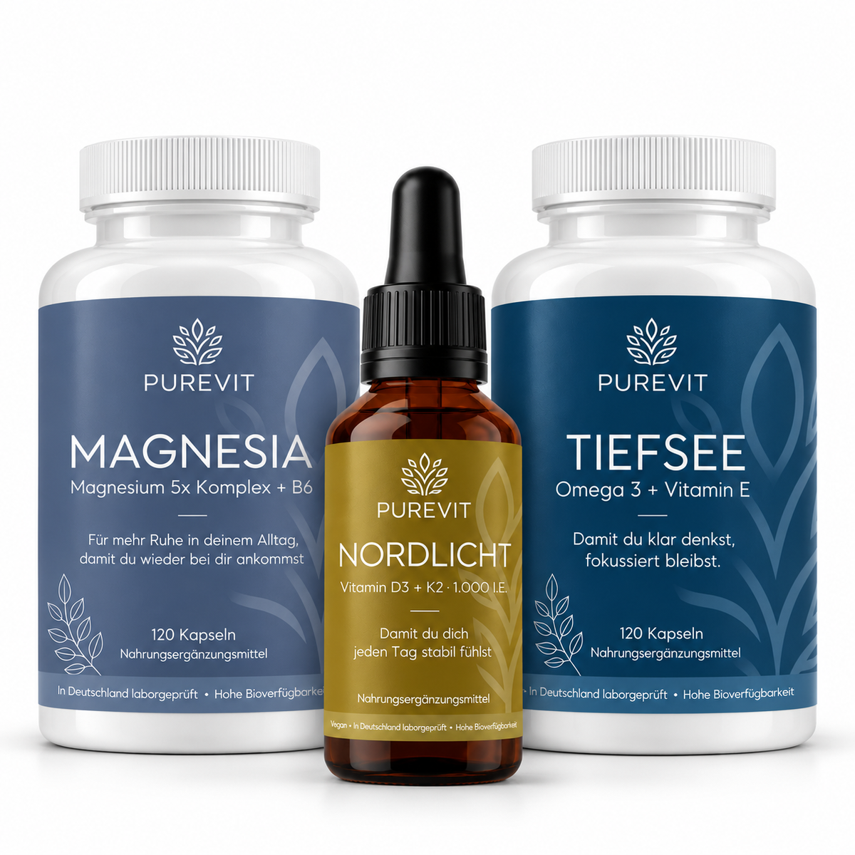 Rundum-Set: Omega 3, Vitamin D3 + K2 Tropfen & Magnesium 5x Komplex
