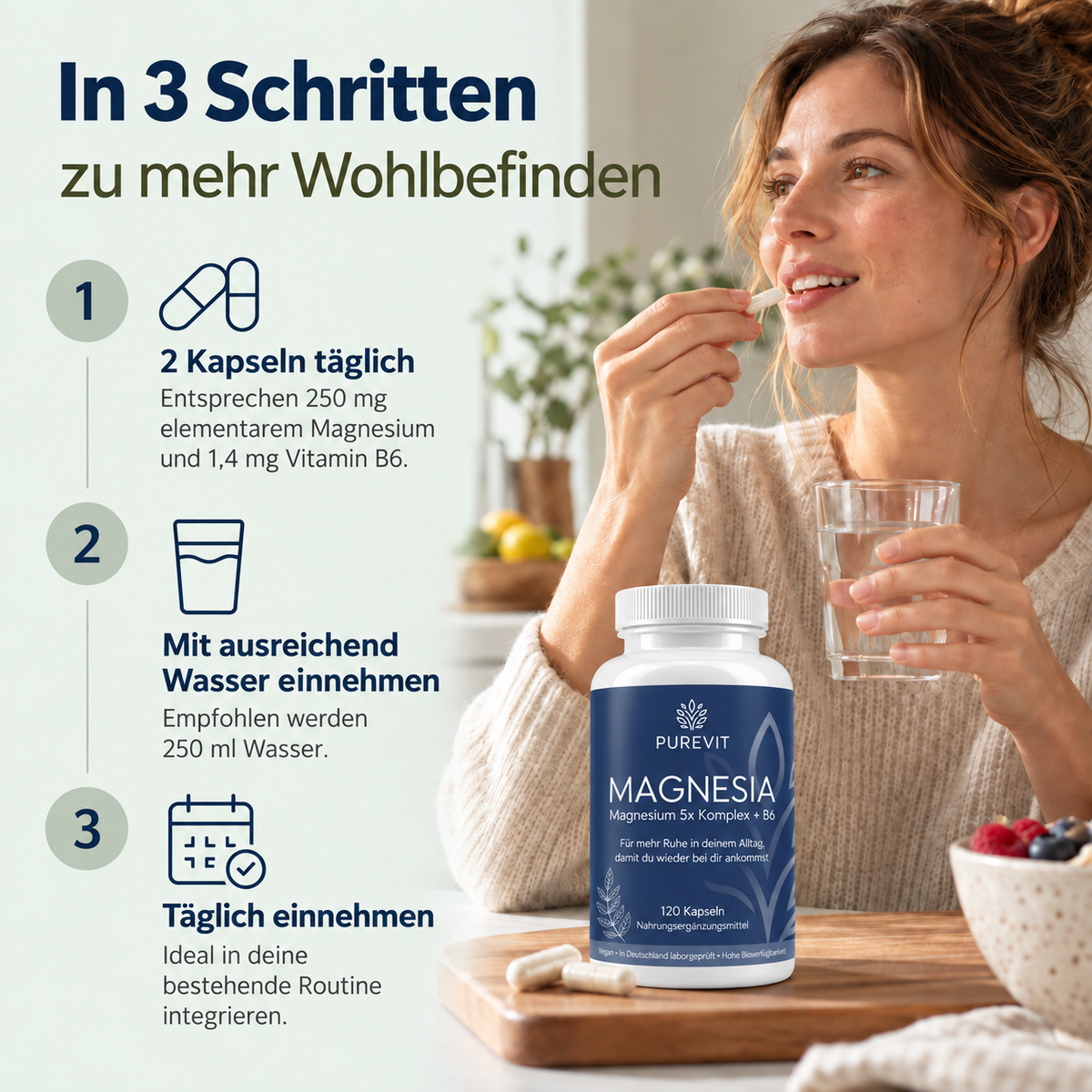 Magnesium 5x Komplex + B6, vegane Kapseln