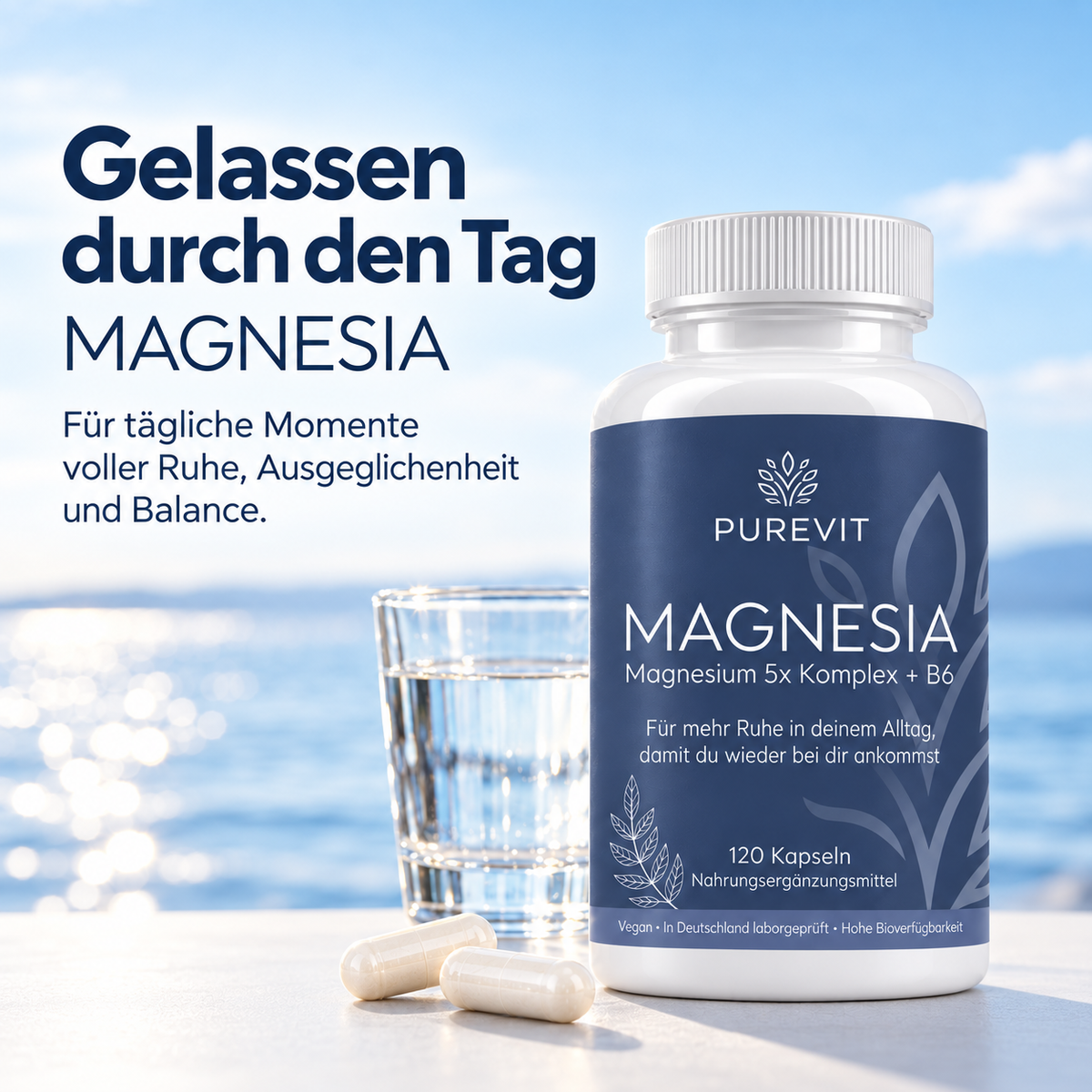 Magnesium 5x Komplex + B6, vegane Kapseln