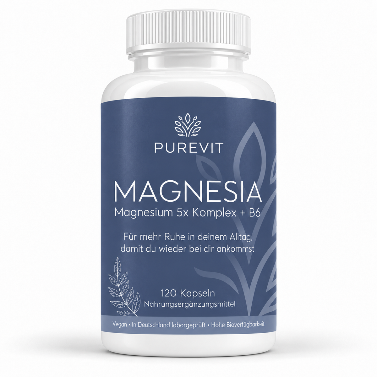 PUREVIT Magnesium 5-fach Komplex + B6, Dose mit 120 veganen Kapseln