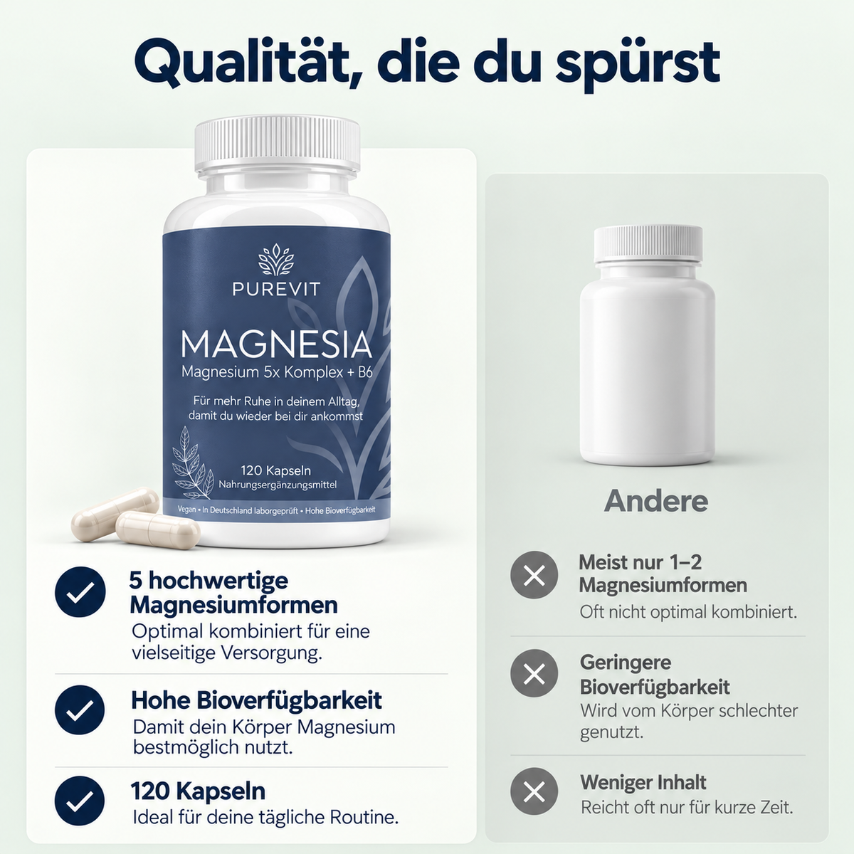 Magnesium 5x Komplex + B6, vegane Kapseln